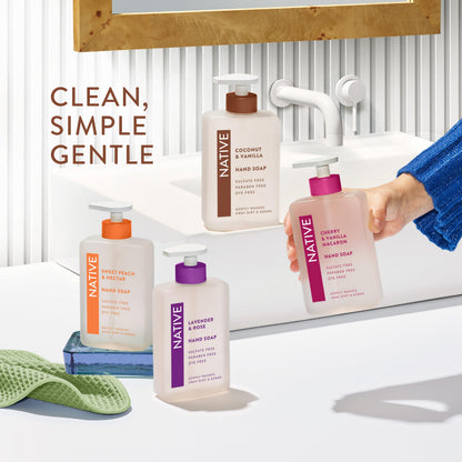 Native Liquid Hand Soap, Coconut & Vanilla Scent, Non-Drying Formula for Soft, Smooth Hands, Made with Plant-Based Cleansers, Sulfate & Paraben Free, 13 oz Bottle Native