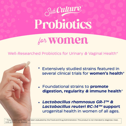 Enzymedica SubCulture Probiotic Supplement for Women - Women's Probiotic for Vaginal & Urinary Health Support, 50 Billion CFU, Supports Immune & Gut Health, Microbiome Balance, Vegetarian - 30 Caps Gsupps Australia