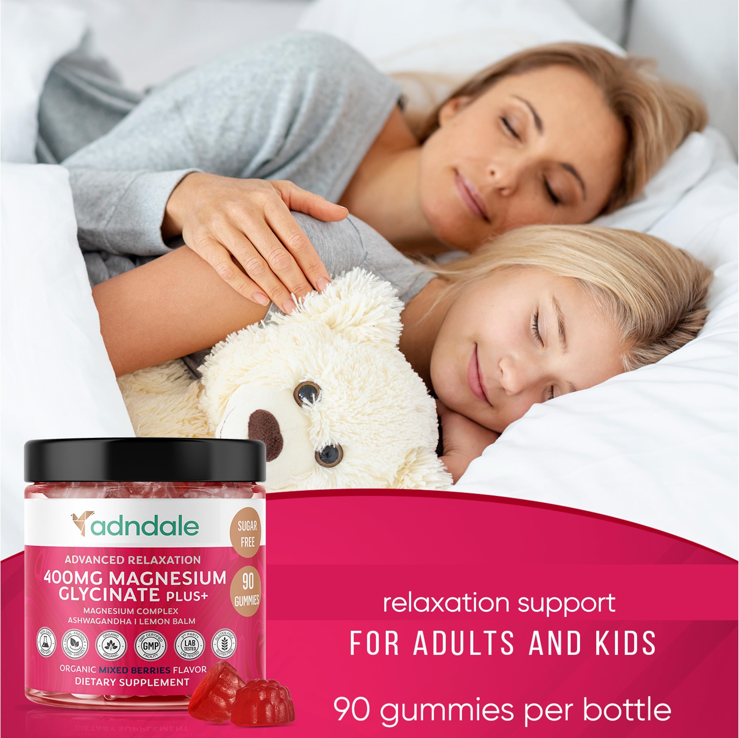 Adndale 90 CT Magnesium Glycinate 400 mg Gummies with Ashwagandha, Magnesium Malate & Taurate, Sugar Free Magnesium Gummies for Adults & Kids. Adndale buy australia supplements