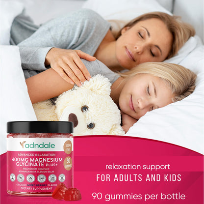 Adndale 180 CT Magnesium Glycinate Gummies 400 mg/Serv with Ashwagandha, Magnesium Malate & Taurate Adndale