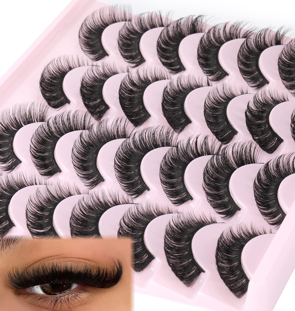 False Eyelashes Russian Strip Lashes Volume Fake Eyelashes Extension D-Curly Wispy Handmade Soft Reusable 14 Pairs Lashes Pack zanlufly