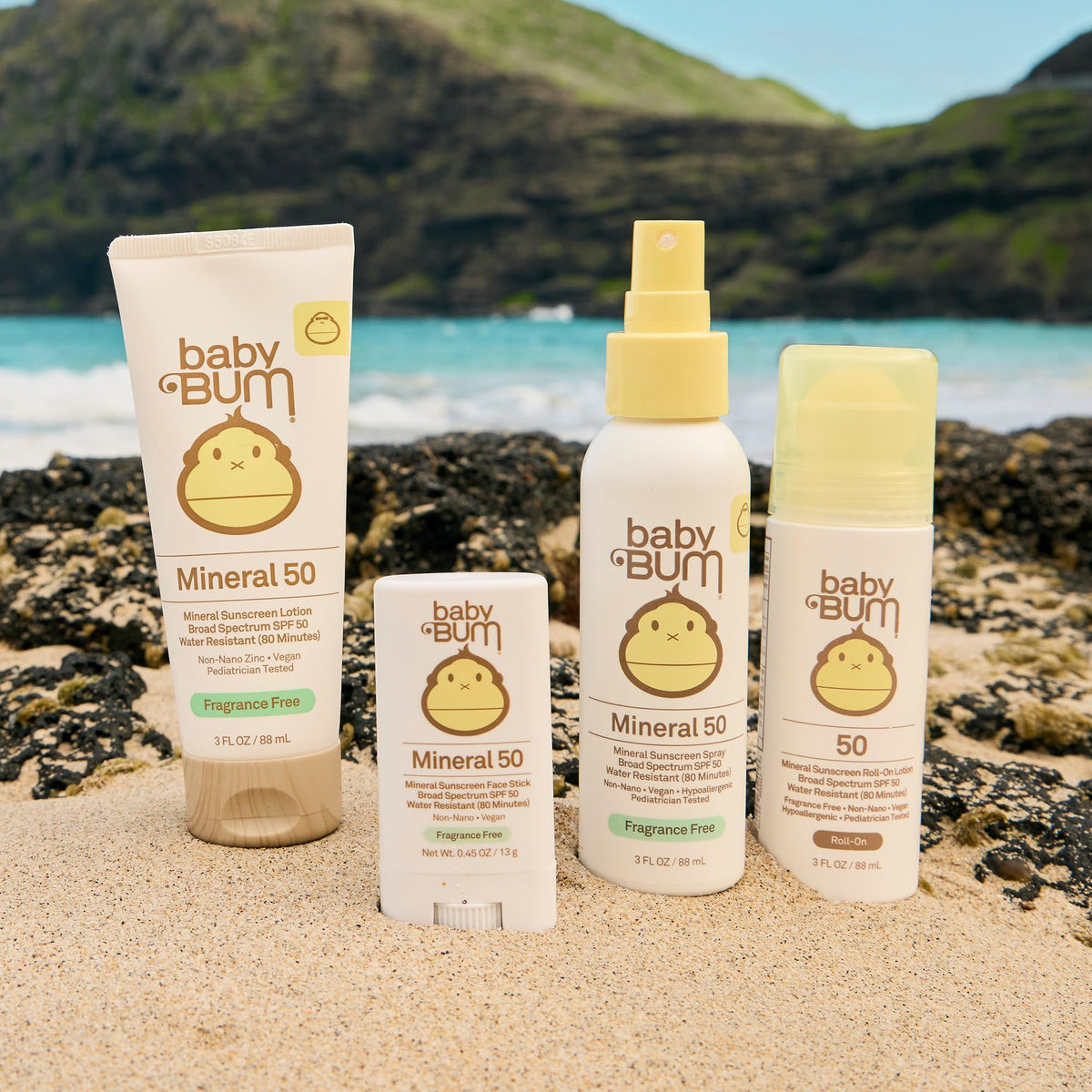 Baby Bum SPF 50 Sunscreen Lotion - Mineral UVA/UVB Face and Body Protection for Sensitive Skin - Hawaii 104 Act Compliant (Made without Octinoxate & Oxybenzone) - Travel Size - 3 oz Sun Bum