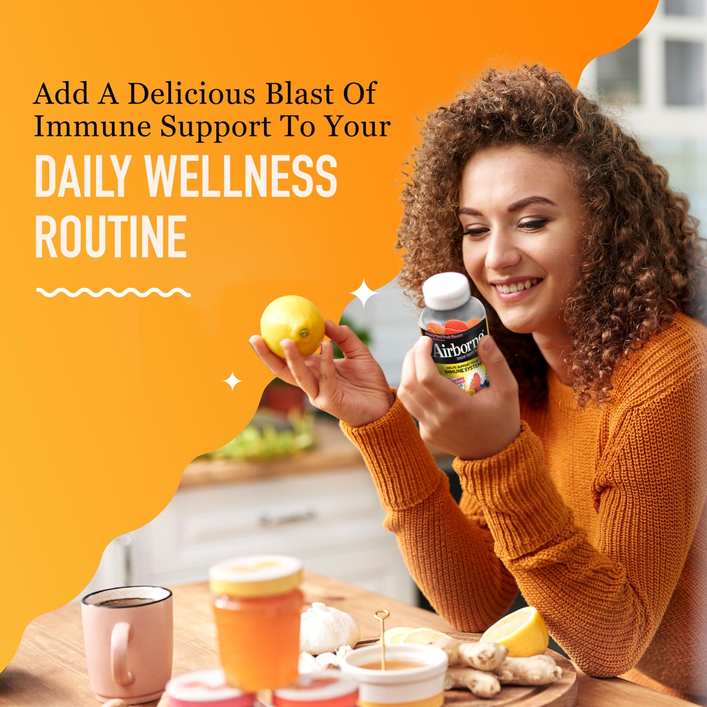 Airborne 750mg Vitamin C Gummies for Adults, Immune Support Gummies with Powerful Antioxidants VIT C & E, Caffeine Free Airborne