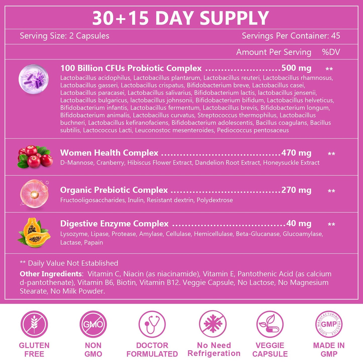 NATURE TARGET Probiotics for Women, 100 Billion CFUs Probiotic with Digestive Enzymes & Prebiotics, Vaginal Probiotics with Cranberry for Urinary Tract Health NATURE TARGET