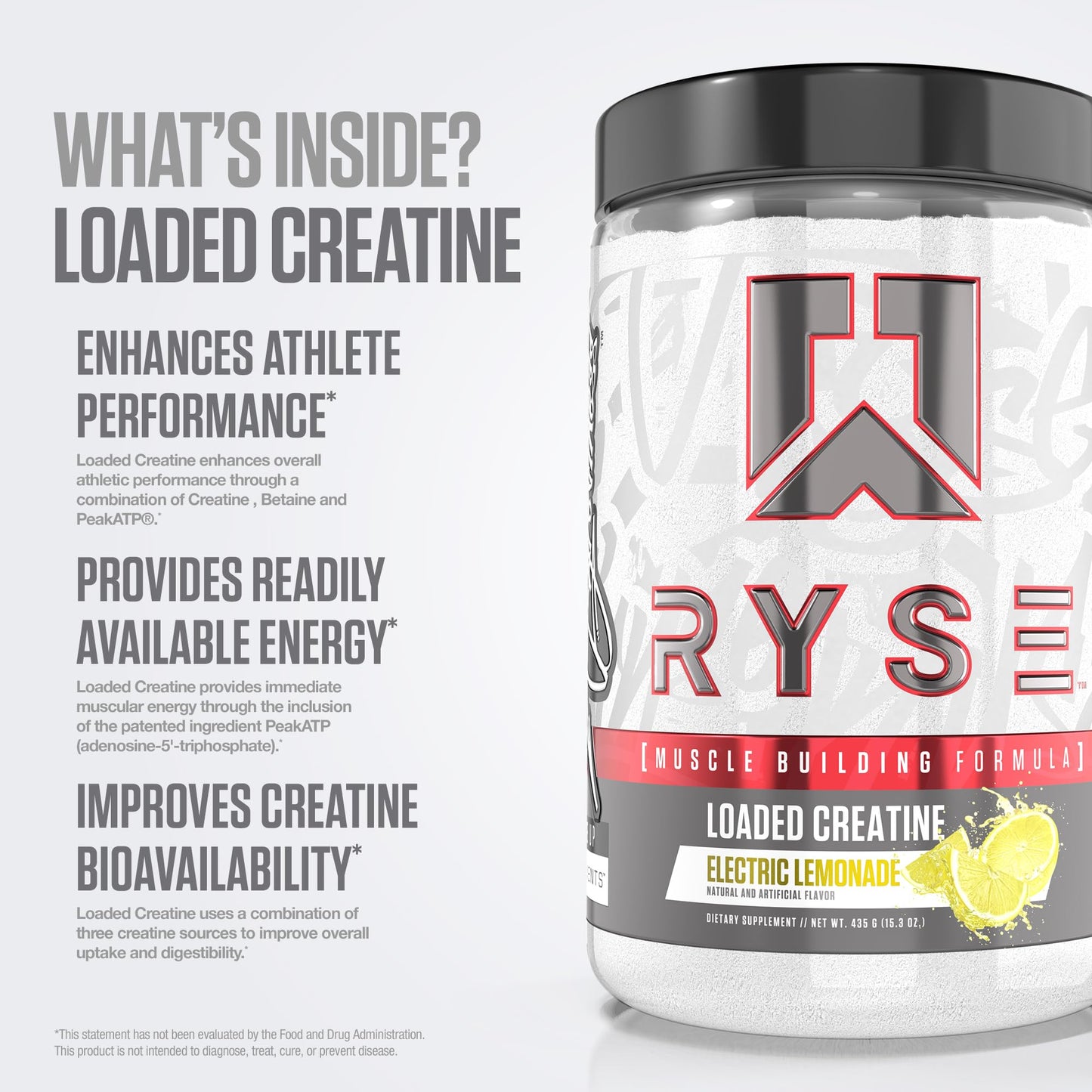 RYSE Loaded Creatine for Men & Women - Electric Lemonade - Muscle Building Formula with 3 Forms of Electrolytes, Betaine Anhydrous and Peak ATP - Strength, Power & Endurance Support - 30 Servings