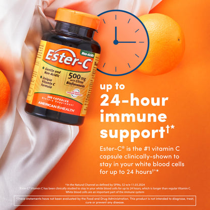 American Health Ester-C with Citrus Bioflavonoids Capsules - Gentle On Stomach, Non-Acidic Vitamin C - 500 mg, Ester-C