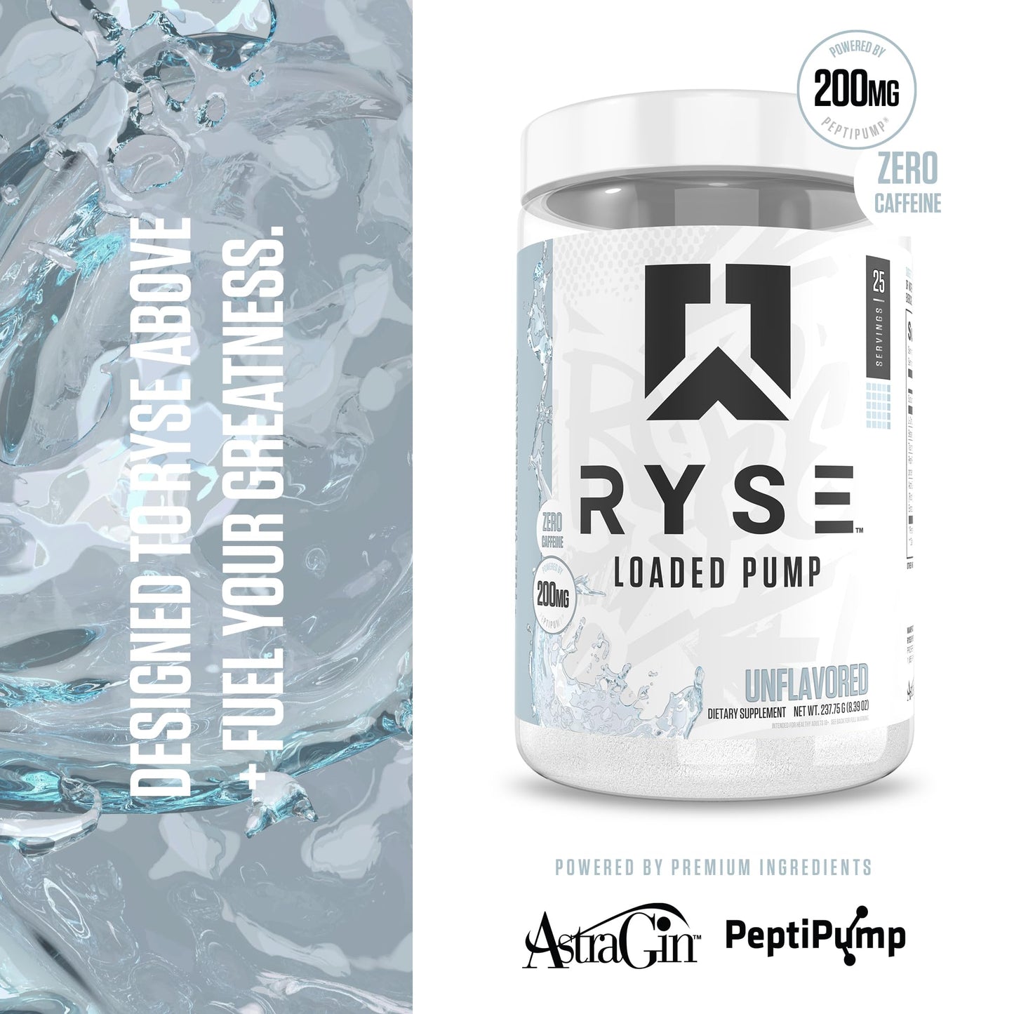 Ryse Loaded Pump Pre Workout Powder - Blue Razz Slush - No Caffeine Stimulant Free Formula for Pump, Power & Endurance - L-Citrulline, PeptiPump, Betaine Anhydrous, Taurine & AstraGin - 25 Servings