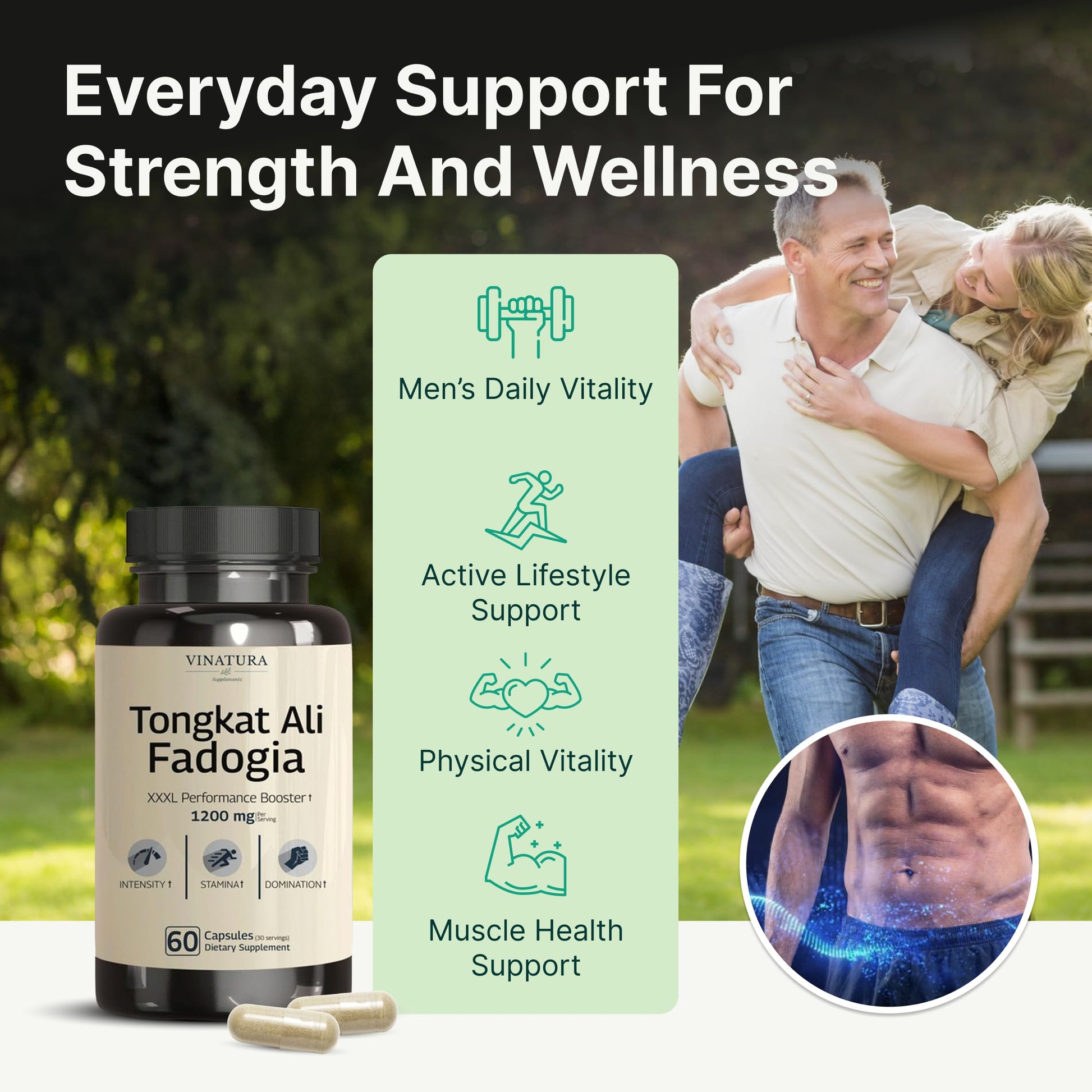 Tongkat Ali Fadogia Agrestis - 1200mg, Enhanced with Nitric Oxide Booster Supplement, Longjack Tongkat Ali for Men, VINATURA buy australia supplements