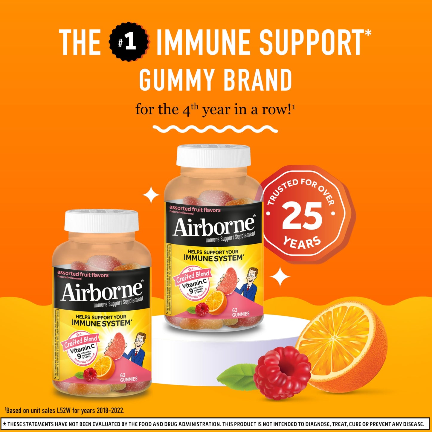 Airborne 750mg Vitamin C Gummies for Adults, Immune Support Gummies with Powerful Antioxidants VIT C & E, Caffeine Free Airborne
