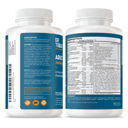 Dr. Tobias Adult Multivitamin for Women & Men - Immune Supporting Vitamins from 42 Fruits, Vegetables, Plus Probiotics, Vegan Multivitamins for Men & Women - Non-GMO (90 Tablets, 30 Servings)