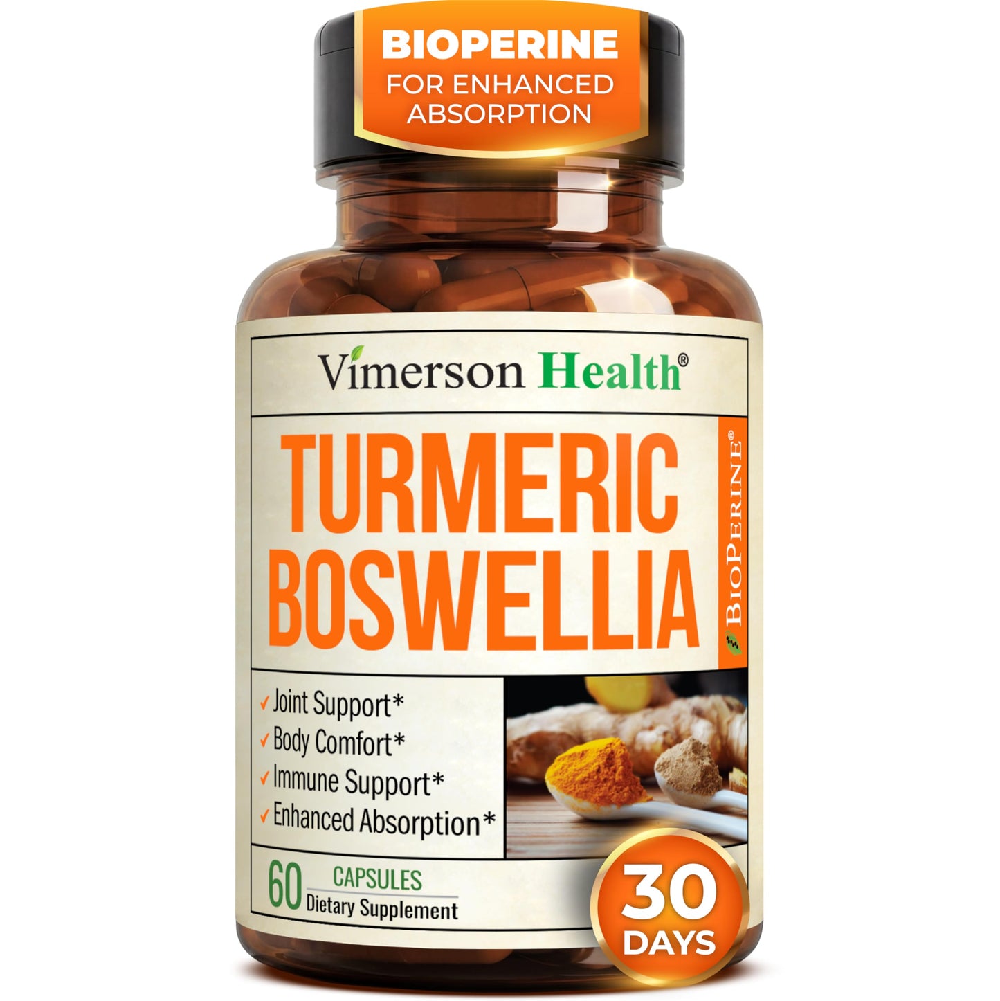 Boswellia Serrata Turmeric Supplement for Joint Support & Inflammation Balance – Turmeric Boswellia Supplement with Ginger & Black Pepper Extract Vimerson Health