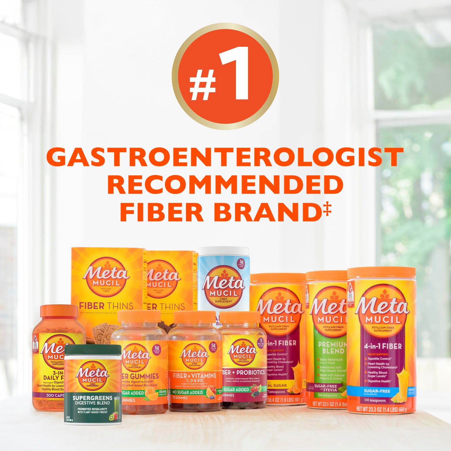 Metamucil 4-in-1 Psyllium Husk Friendly Fiber Supplement, Sugar-Free, 180 teaspoons, Orange Flavored, Daily Fiber Powder for Digestive Health Metamucil