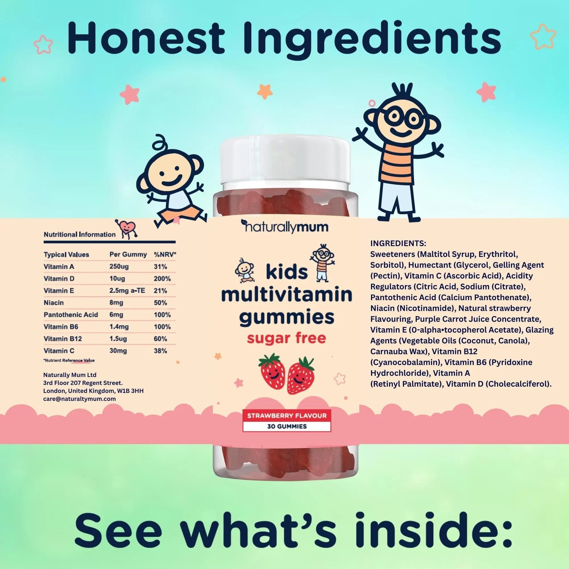 NaturallyMum Kids Multivitamin Gummies | for Children | Vegan Friendly | 30 Chewable Gummies | with Vitamins A, D, E, B6, B12, C | NaturallyMum buy australia supplements