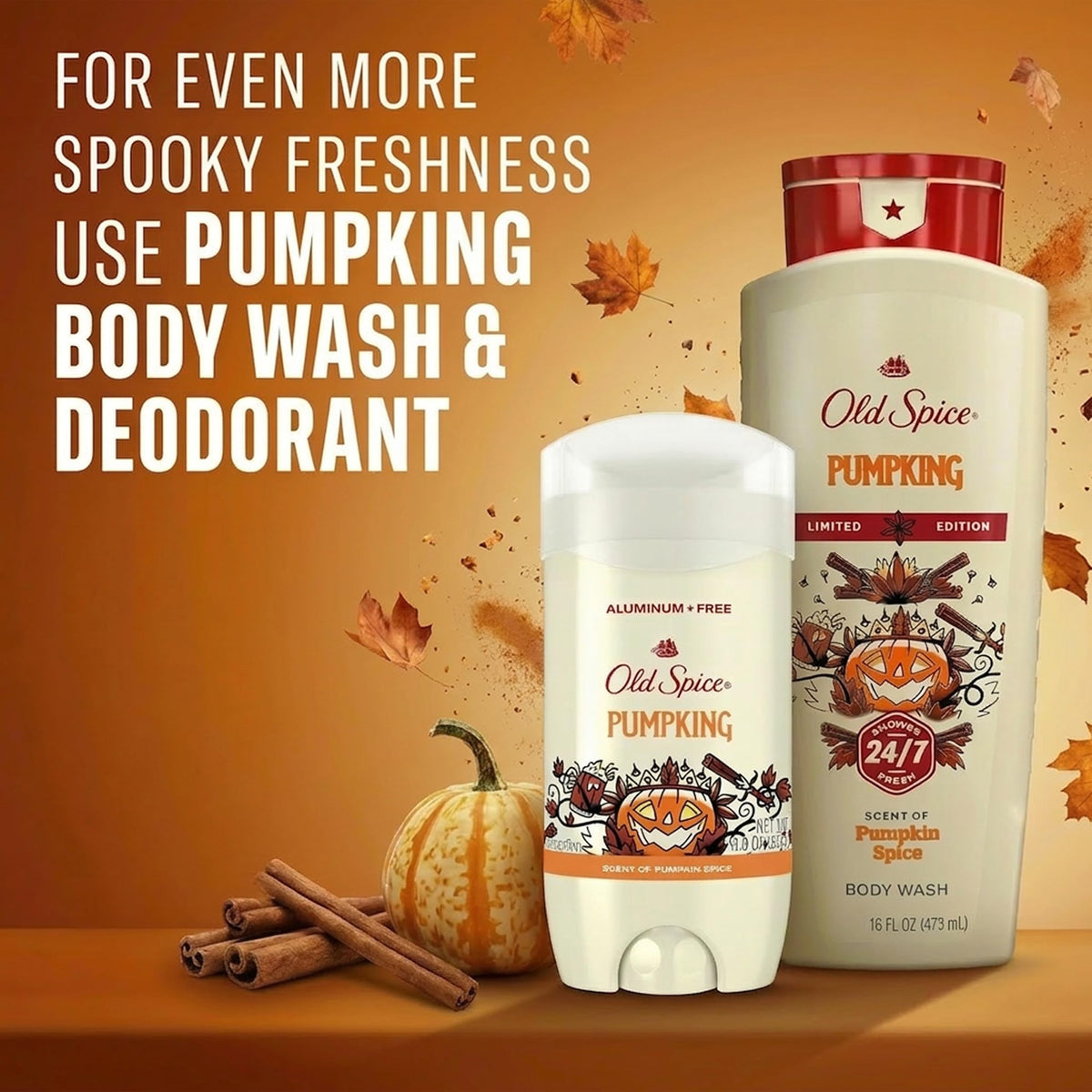 Old Spice Body Wash for Men, Fallidudes Edition, 24/7 Frightful Freshness, Long Lasting Cleanse & Refresh, Rich Lather, PumpKing Pumpkin Spice Scent, 16 oz Old Spice