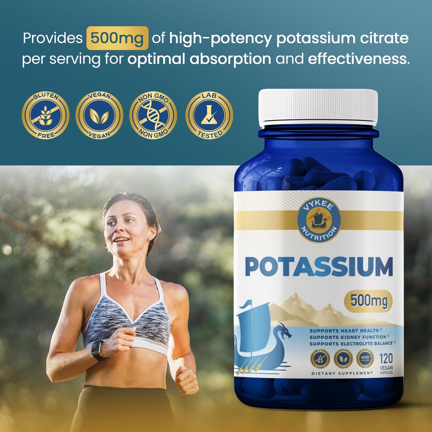Vykee Nutrition Potassium Citrate Capsules - Supplements for Electrolyte Balance, Muscle & Heart Health - Vegan, Non-GMO, Vykee Nutrition