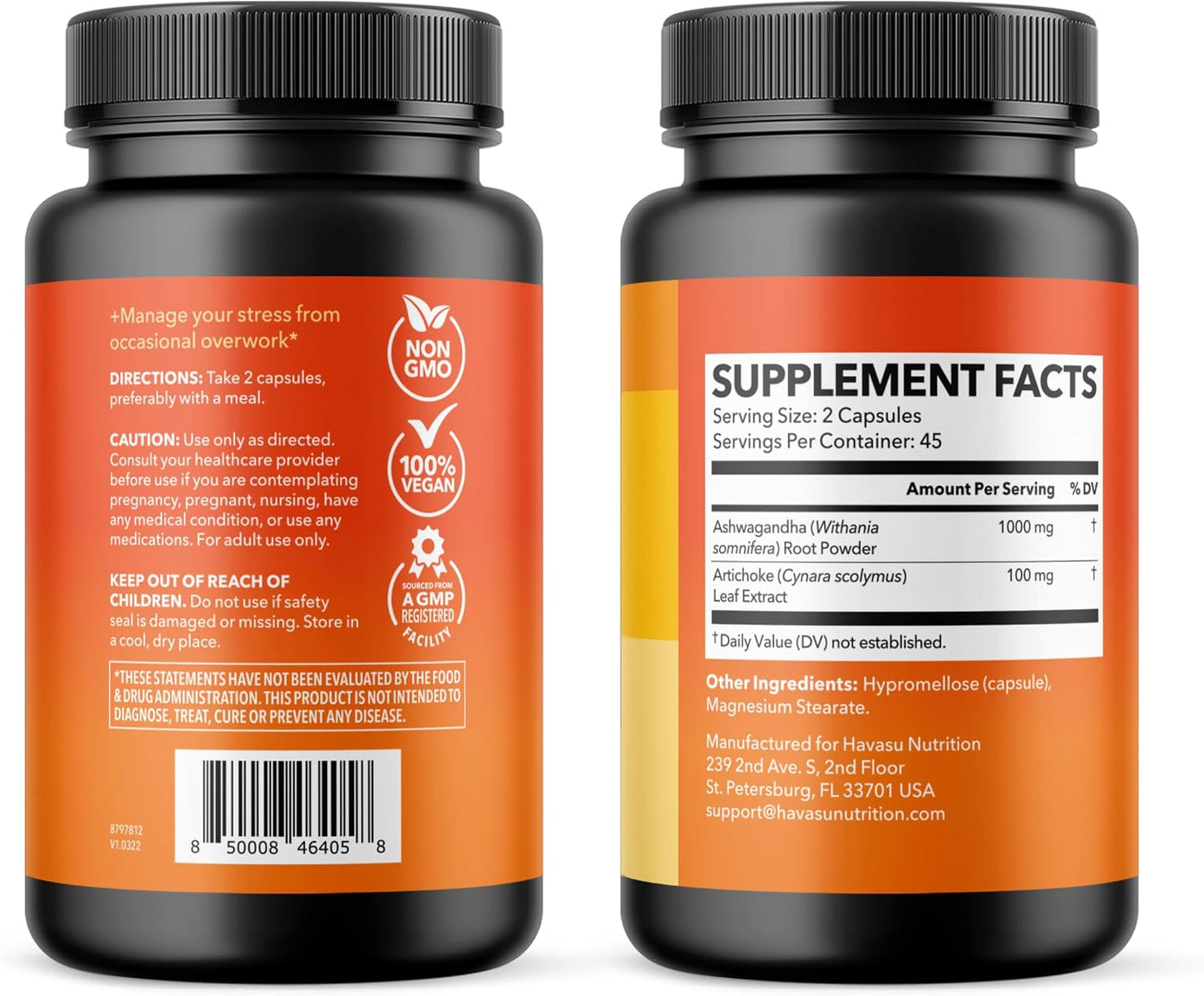 Ashwagandha 1000mg Per Serving with Artichoke Extract, 45 Servings | Ashwagandha Capsules for Stress, Mood and Energy Support, Adaptogenic Herbal Support for Adults, Vegan, Non-GMO, 90 Count Gsupps Australia