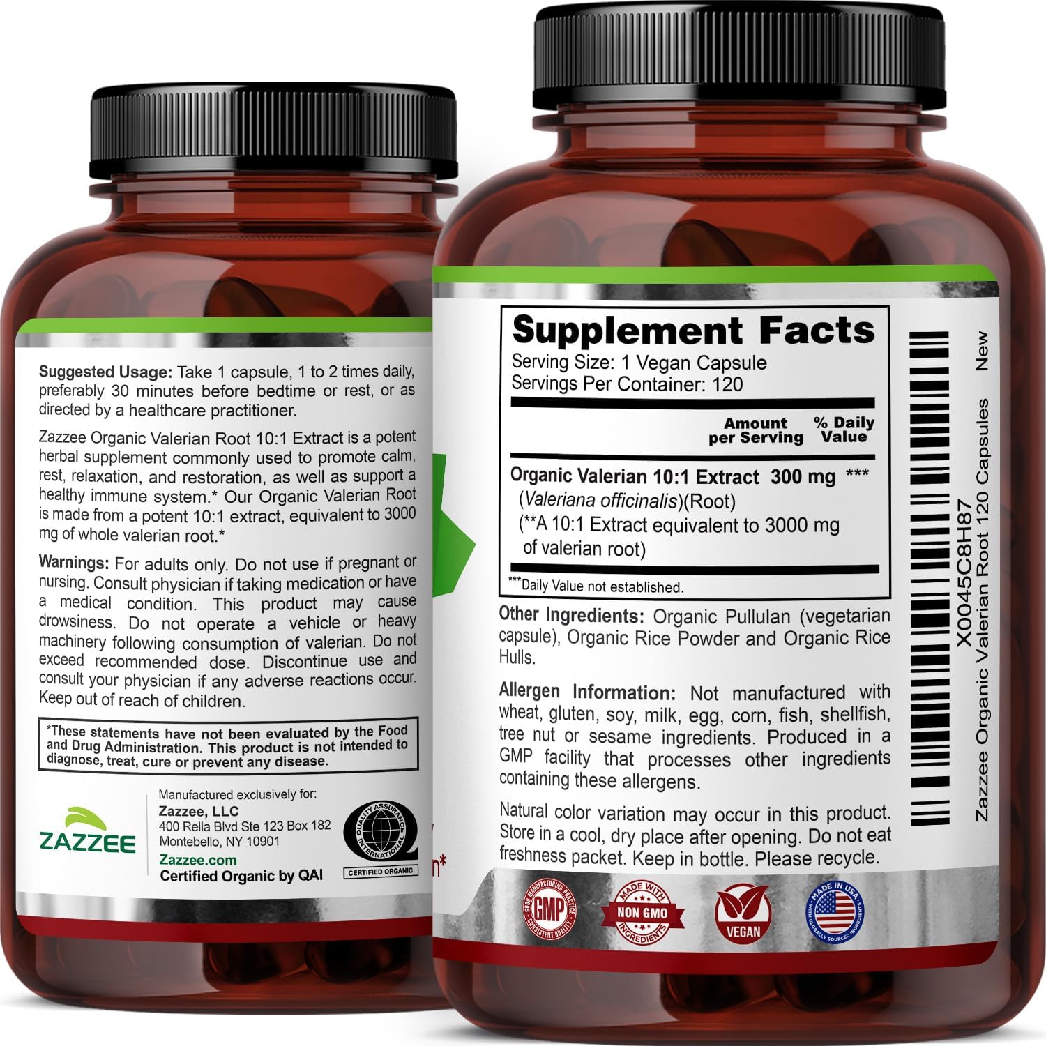 Zazzee USDA Organic Valerian Root 10:1 Extract, 120 Vegan Capsules | 4 Month Supply, Relaxation, Calm & Mood Support, Valeriana Officinalis, All-Natural, Non-GMO, Made in the USA Gsupps Australia