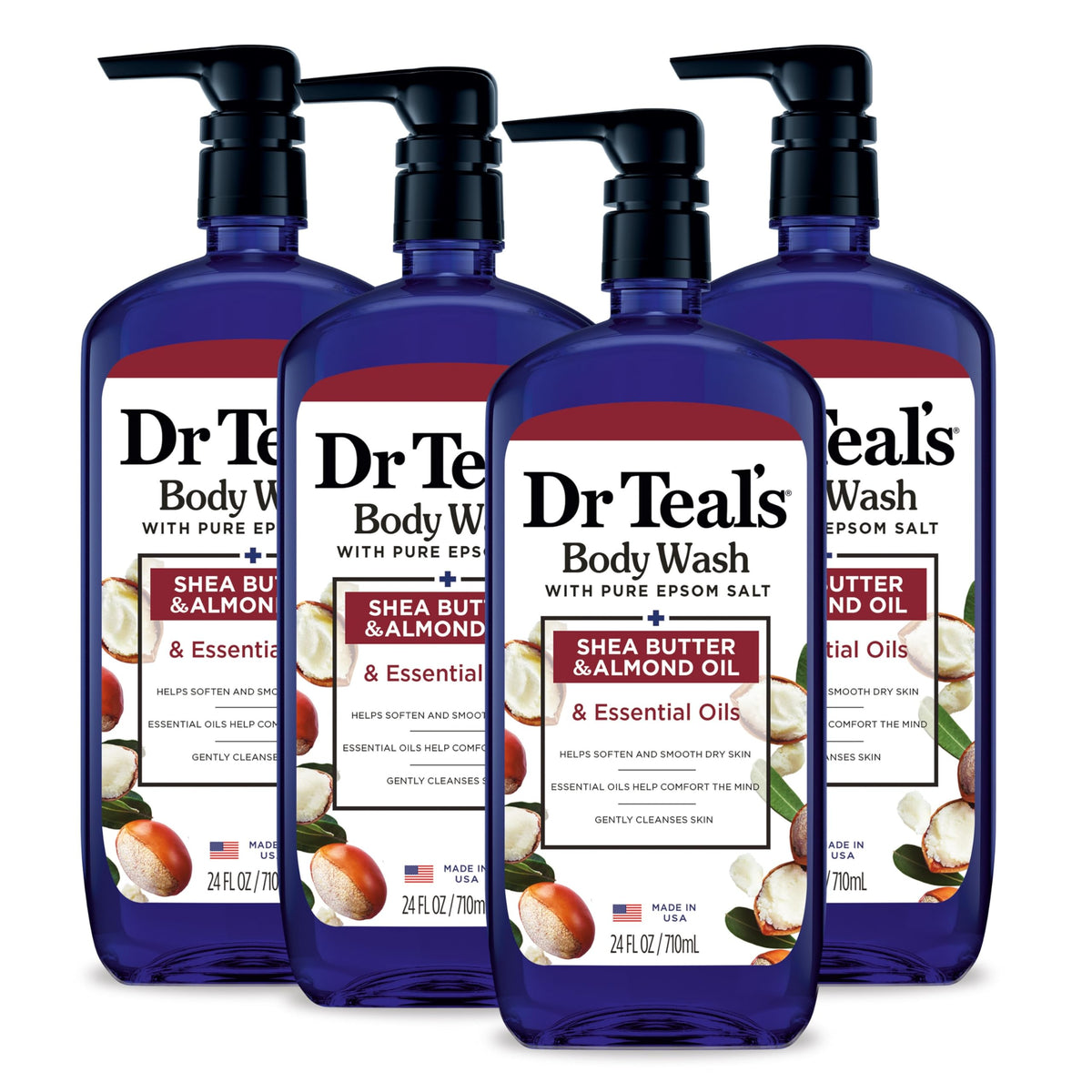 Dr Teal's Body Wash with Pure Epsom Salt, with Shea Butter & Almond Oil, 24 fl oz (Pack of 4) Dr Teal's