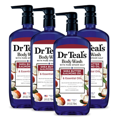 Dr Teal's Body Wash with Pure Epsom Salt, with Shea Butter & Almond Oil, 24 fl oz (Pack of 4) Dr Teal's