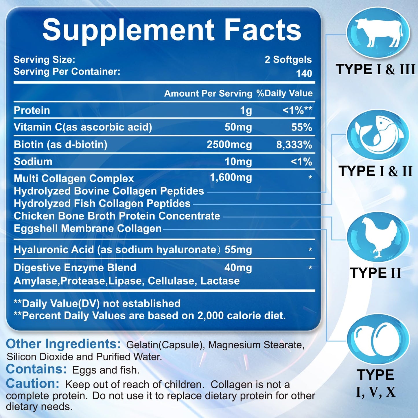 SIGNILIFE Multi Collagen Peptides for Women & Men, Hydrolyzed Collagen Peptides-Type I, II, III, V, X - with Hyaluronic Acid,Vitamin C,Biotin SIGNILIFE