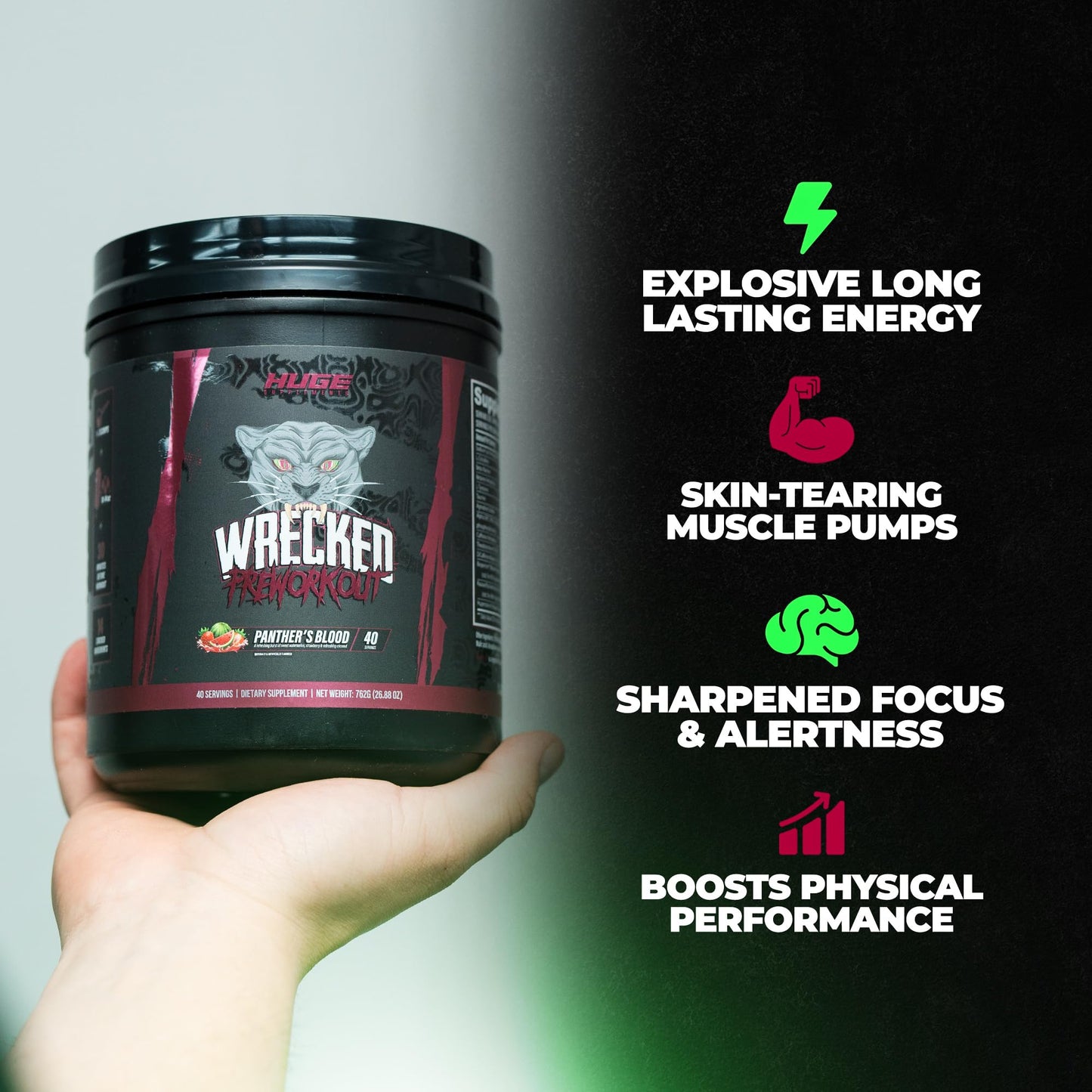 Wrecked Pre Workout Powder, Advanced Formula, Boosts Energy, Focus, Pumps & Performance, 10g L-Citrulline, 6.4g Beta Alanine, 5g Tyrosine, 1g Alpha GPC, 375mg Fast-Acting Caffeine & More (40 Servings)
