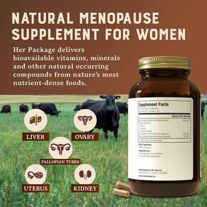 HEART & SOIL – Her Package – 100% Grass Fed & Finished Ovary, Uterus, Liver, & Kidney – Helps Maintain Hormone Balance & Reproductive Wellness - Menstrual & Menopause Support – 180 Capsules