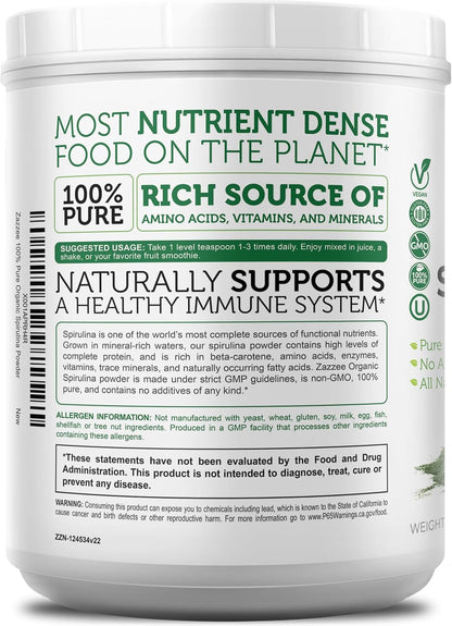 Zazzee USDA Organic Spirulina Powder, 2.2 Pounds (1 KG), 303 Servings | Certified Kosher, 100% Pure, Non-Irradiated, Mess-Free Wide Mouth Container, Fresh Smell, Neutral Taste, Non-GMO, Made in USA Gsupps Australia