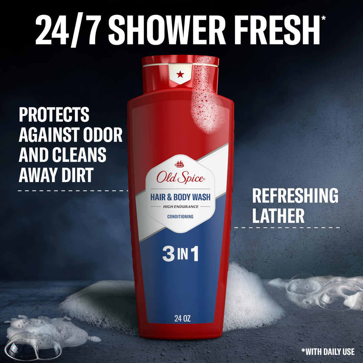 Old Spice Refreshing 2-in-1 Hair & Body Wash Conditioner for Men, High Endurance, 3X Defense, 24/7 Shower Fresh with Lasting Scent, Scented, 24 oz Old Spice
