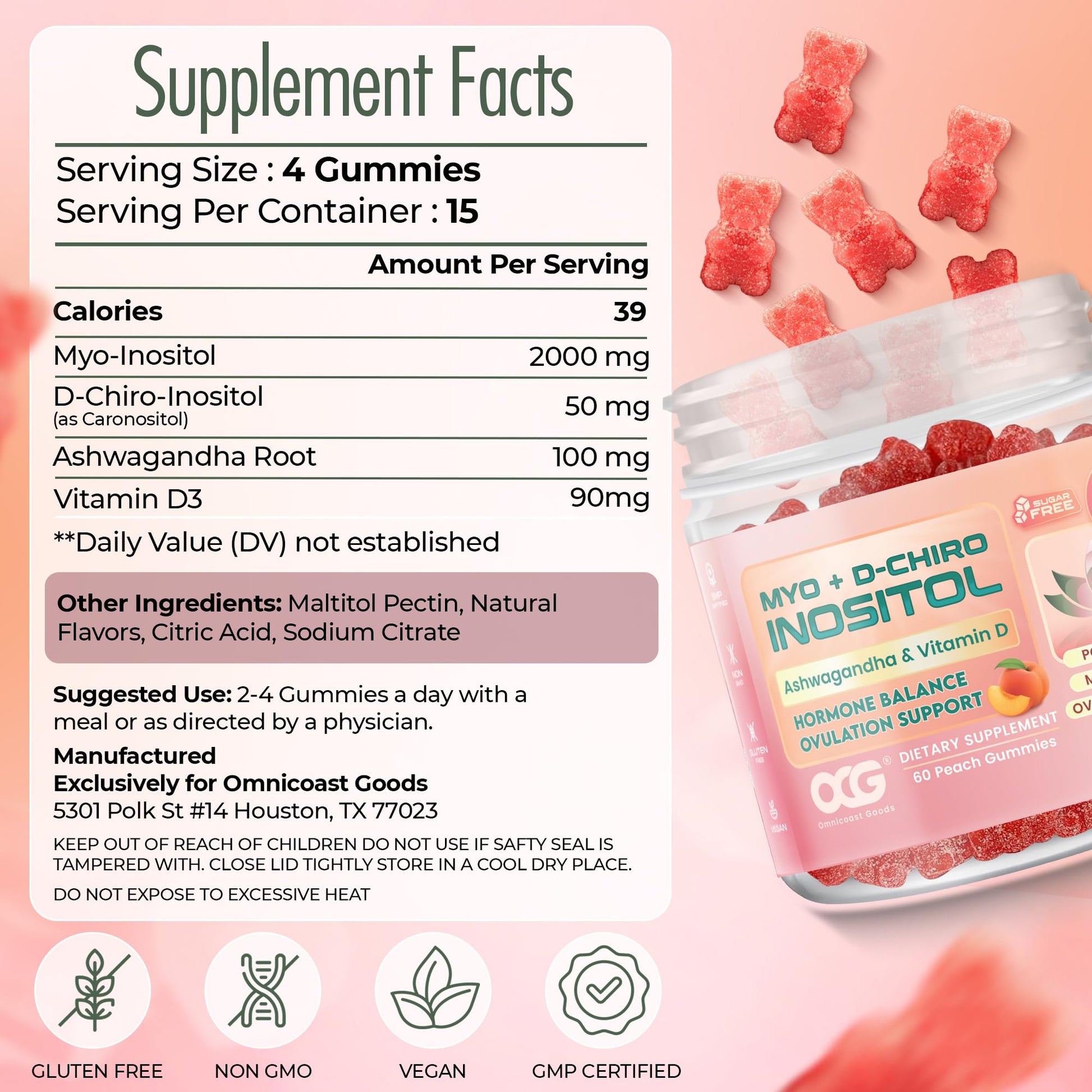 OMNICOAST GOODS, OCG Myo-Inositol & D-Chiro Inositol Gummies with Ashwagandha | PCOS Support | Ovulation & Mood Support, 40:1 Ratio Inositol for Hormone Balance, Sugar-Free, Non-GMO (60 Gummies) OMNICOAST GOODS, OCG buy australia supplements