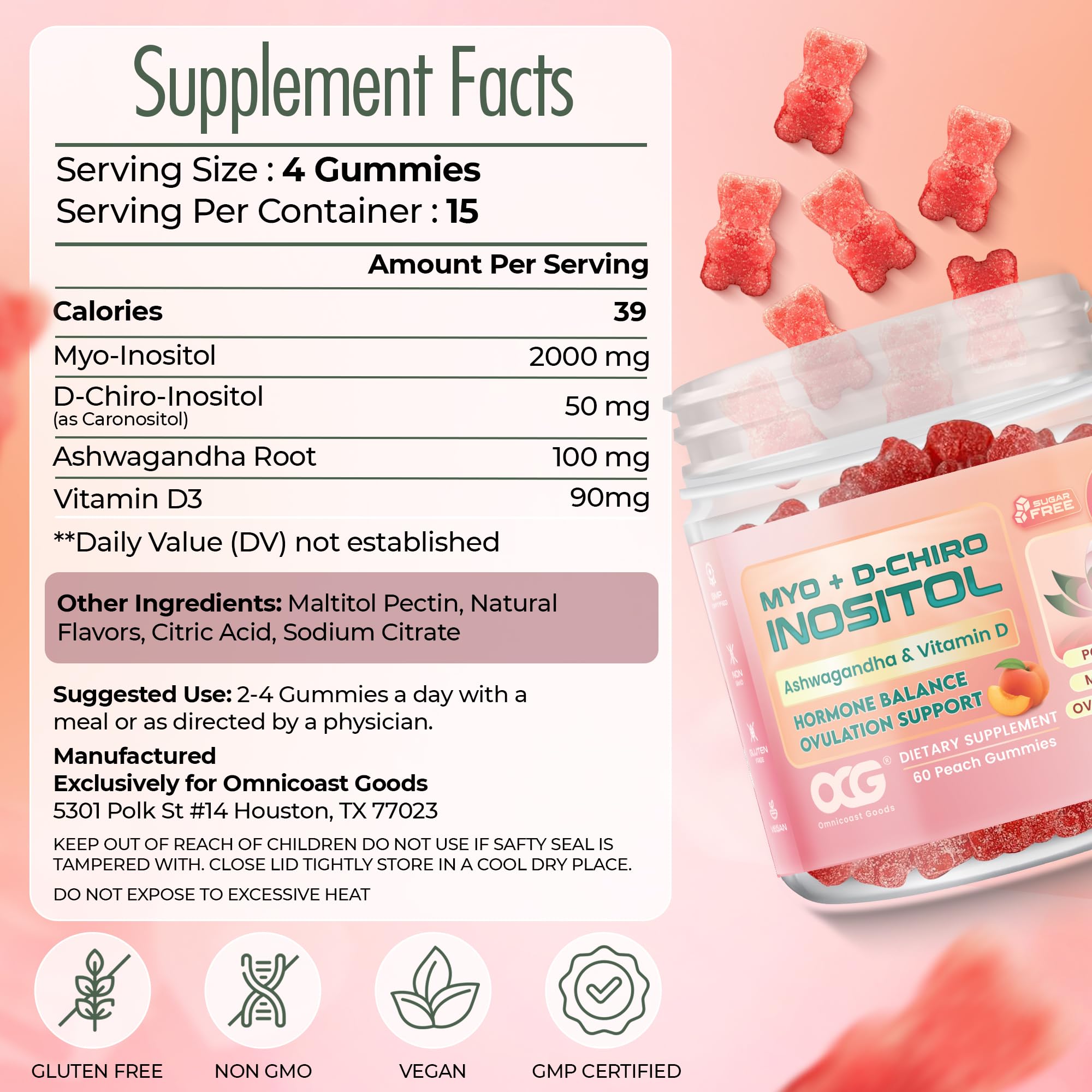 OMNICOAST GOODS, OCG Myo-Inositol & D-Chiro Inositol Gummies with Ashwagandha | PCOS Support | Ovulation & Mood Support, 40:1 Ratio Inositol for Hormone Balance, Sugar-Free, Non-GMO (60 Gummies) OMNICOAST GOODS, OCG buy australia supplements