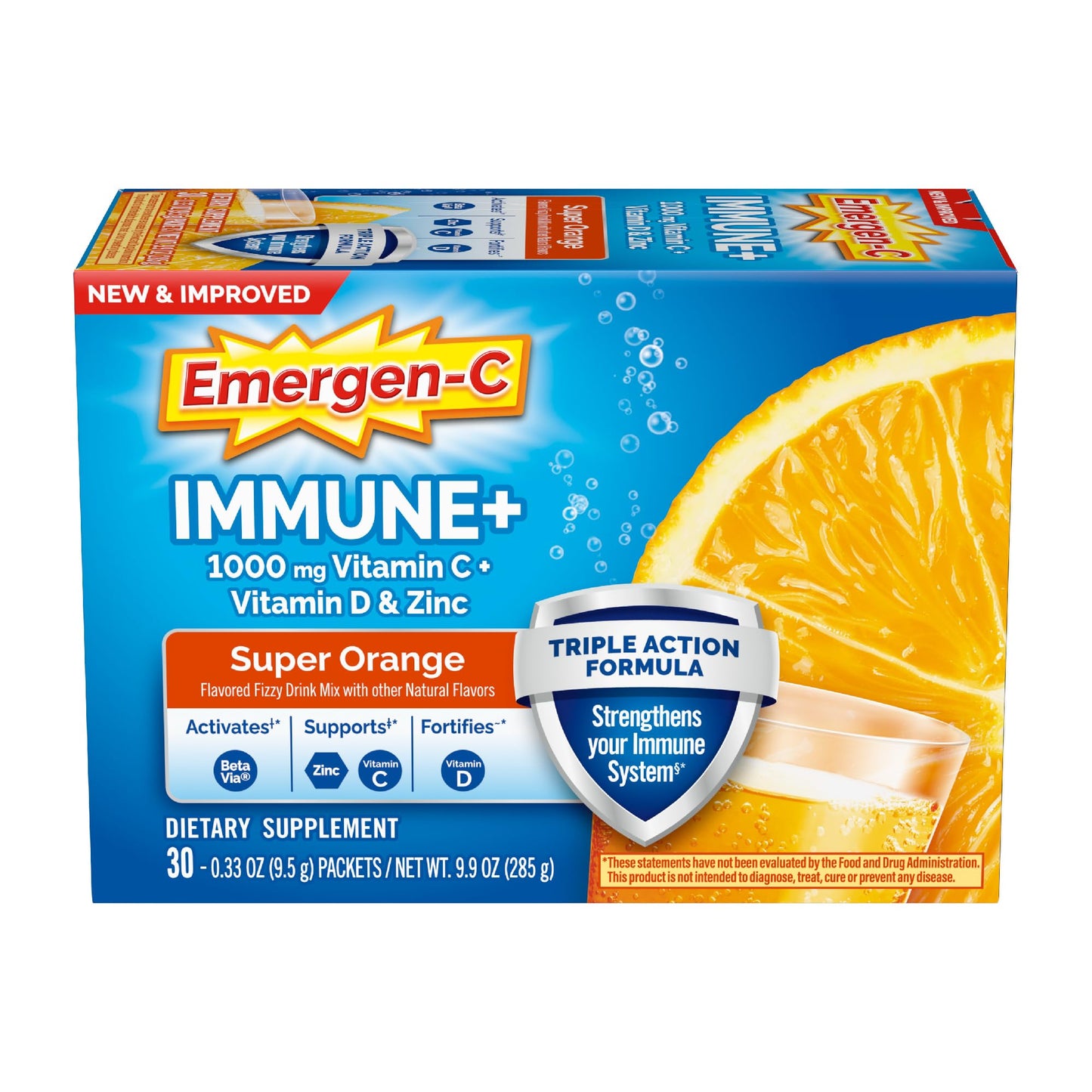 Emergen-C Immune+ Triple Action Immune Support Powder, BetaVia (R), 1000mg Vitamin C, B Vitamins, Vitamin D and Antioxidants Emergen-C