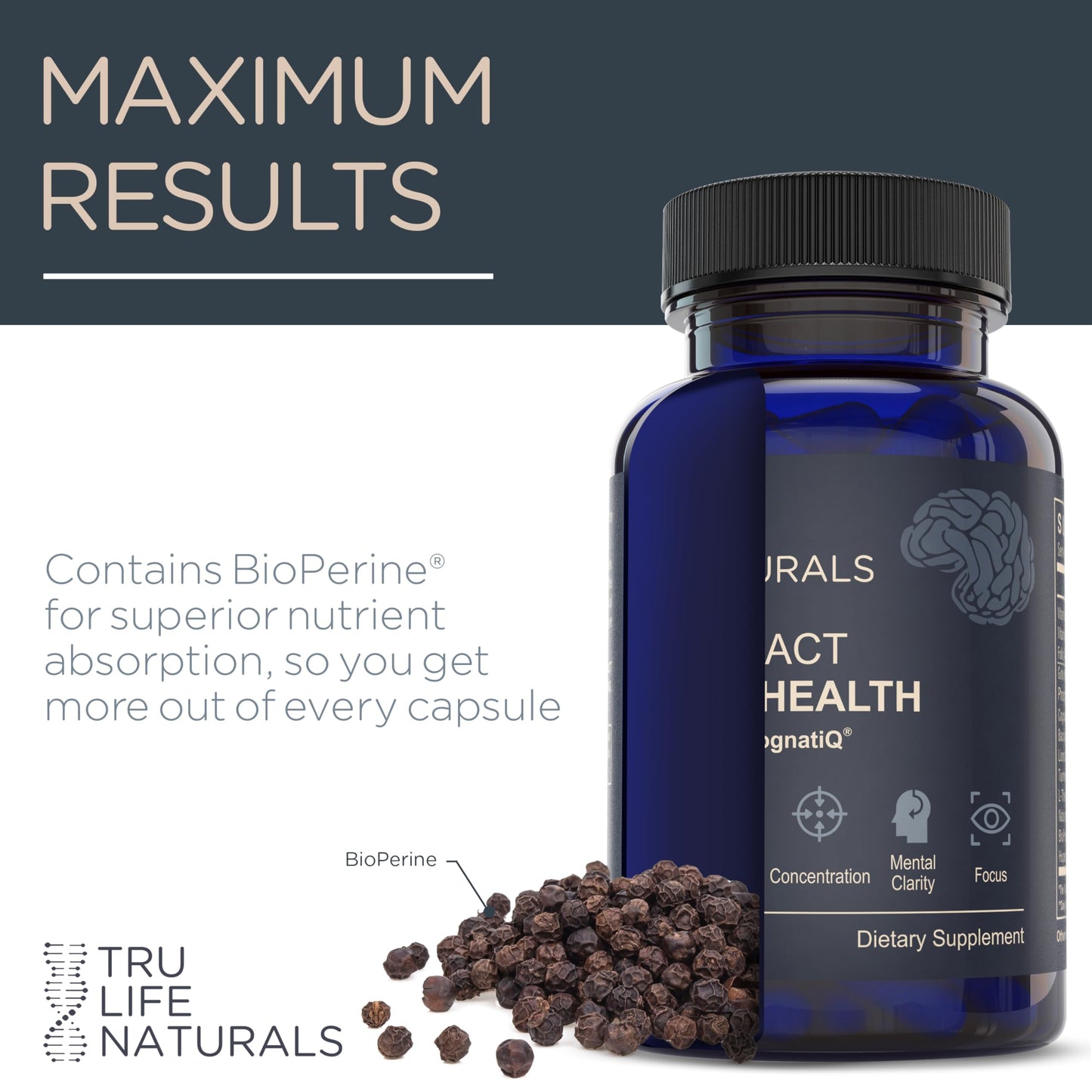 NEUROACT Brain Health Memory, Focus, Concentration, Mental Clarity with CognatiQ, Vitamin B3 & B6 | Manage Stress & Elevate Mood | Holistic Brain Health Formula, Sustained Energy & Well Being TRULIFE NATURALS