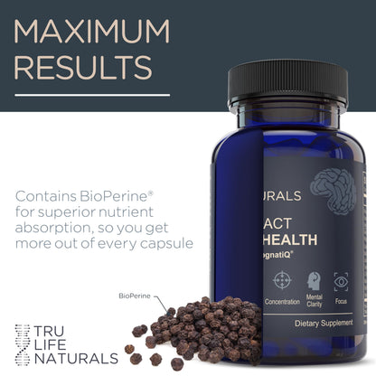 NEUROACT Brain Health Memory, Focus, Concentration, Mental Clarity with CognatiQ, Vitamin B3 & B6 | Manage Stress & Elevate Mood | Holistic Brain Health Formula, Sustained Energy & Well Being TRULIFE NATURALS
