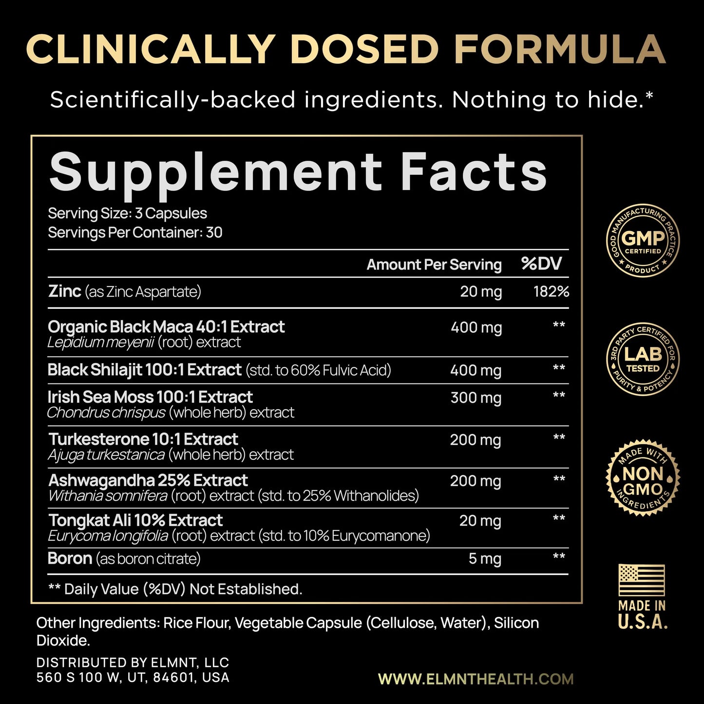 ULTRA MALE® Premium for Men w. 100:1 Shilajit, 40:1 Black Maca, Ashwagandha 25%, Tongkat Ali 10% - Clinical Strength Male Enhancing Supplement for Men Health Libido+ TERRA ELMNT