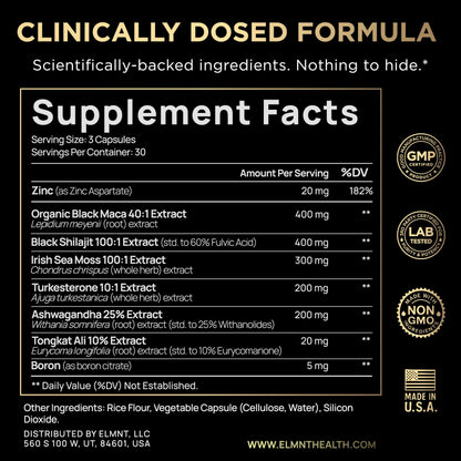 ULTRA MALE® Premium for Men w. 100:1 Shilajit, 40:1 Black Maca, Ashwagandha 25%, Tongkat Ali 10% - Clinical Strength Male Enhancing Supplement for Men Health Libido+ TERRA ELMNT