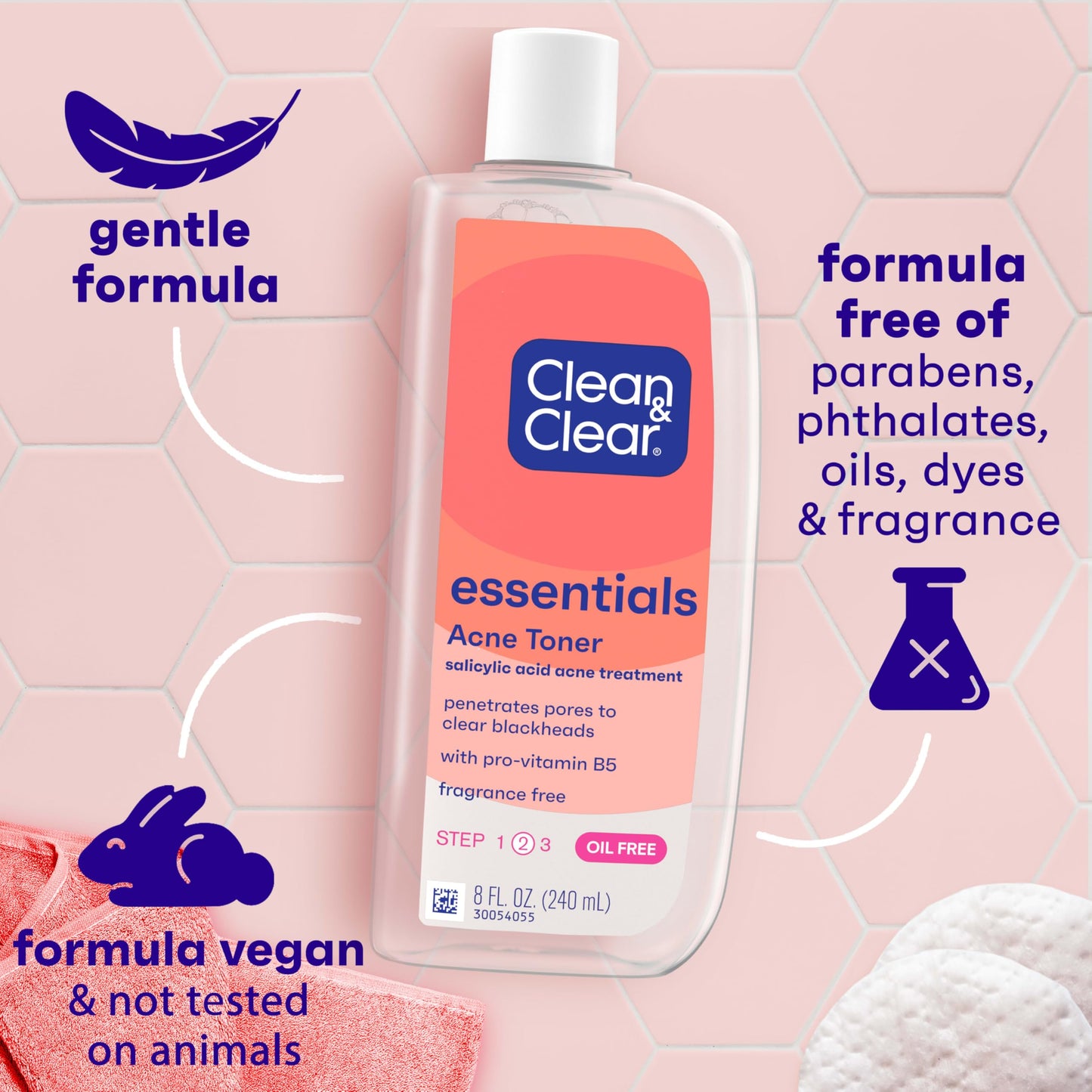 Clean & Clear Essentials Oil-Free Acne Toner, 2% Salicylic Acid Acne Treatment with Pro-Vitamin B5, Deep Pore Facial Toner Clean & Clear