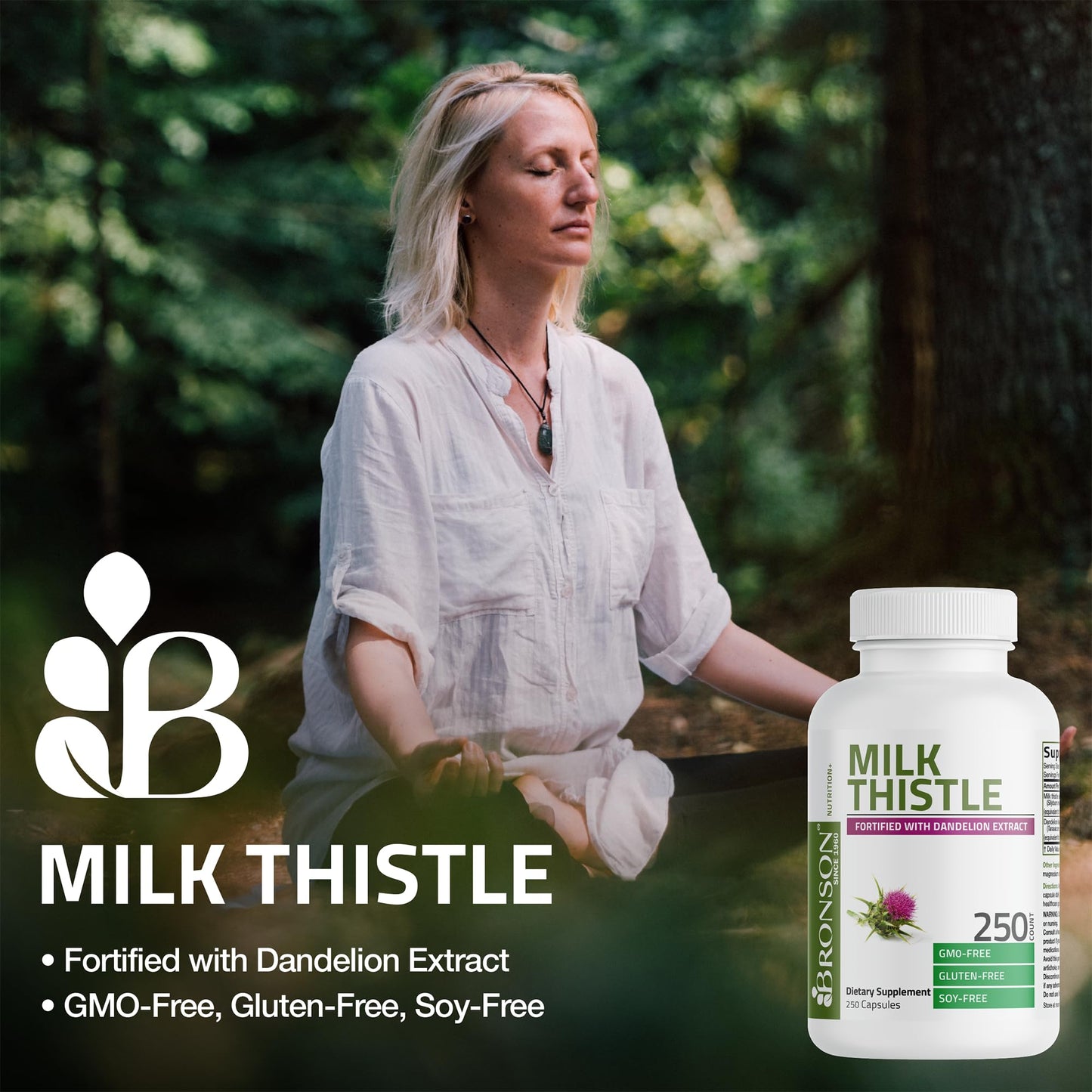 Bronson Milk Thistle Silymarin Marianum & Dandelion Extract Liver Health Support, Antioxidant Support, Detox, 120 Capsules Bronson