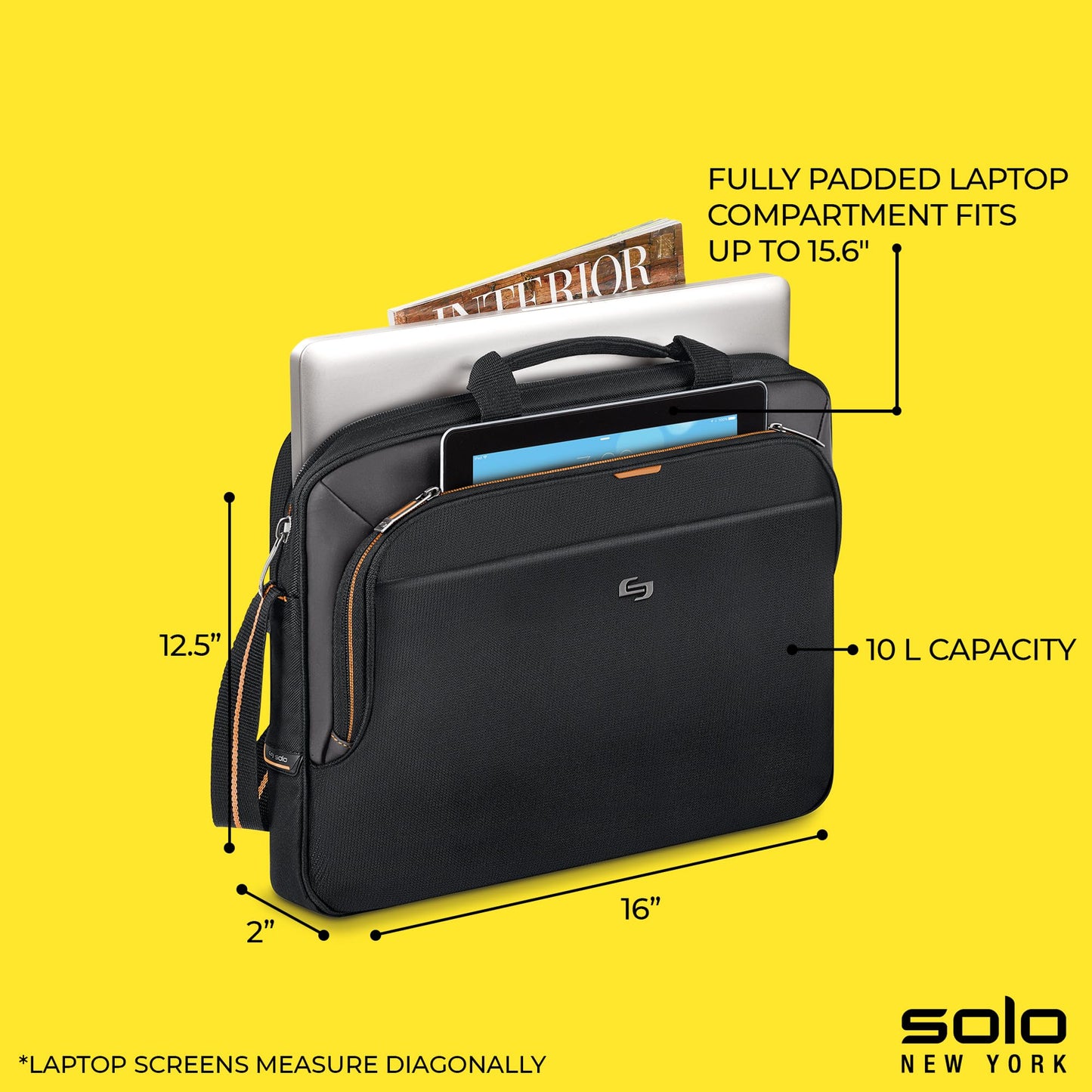 Solo New York Briefcase - 13.3" Laptop Carrying Bag for Women & Men, Brief for Travel & Work - Ace Slim, Black & Orange Gsupps Australia