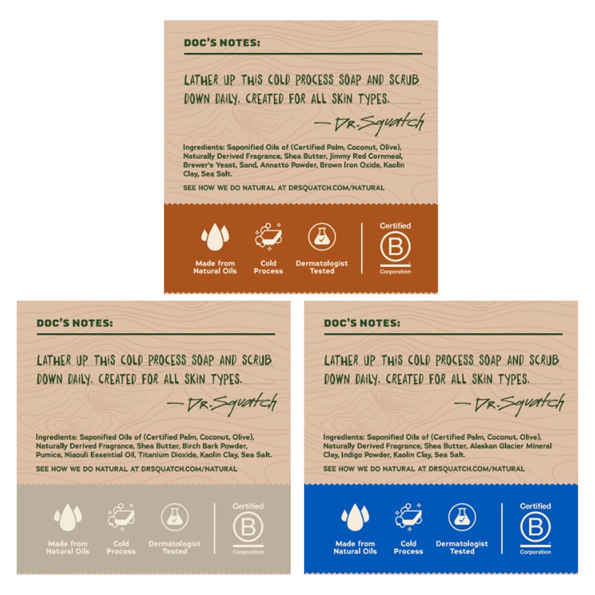 Dr. Squatch Natural Men’s Bar Soap - Cold Process Body Soap Bar with Natural Oils - Gifts for Men - Birchwood Breeze, Fresh Falls & Wood Barrel Bourbon (5 oz, 3-Pack) Dr. Squatch