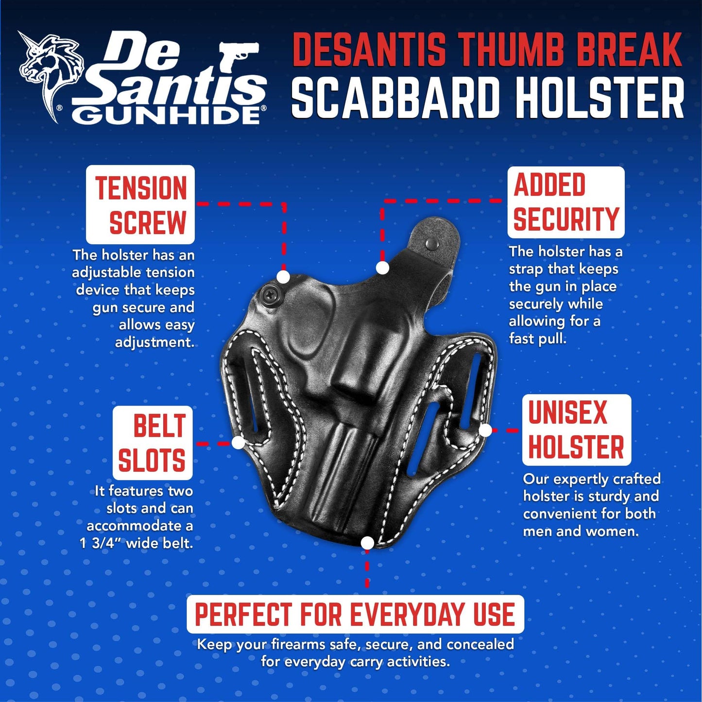 DeSantis Thumb Break Scabbard - OWB Gun Holster for Men and Women, Leather Belt Slide Holster for Pistols, Exact Molding, Secure and Highly Concealable OWB Carry Gsupps Australia