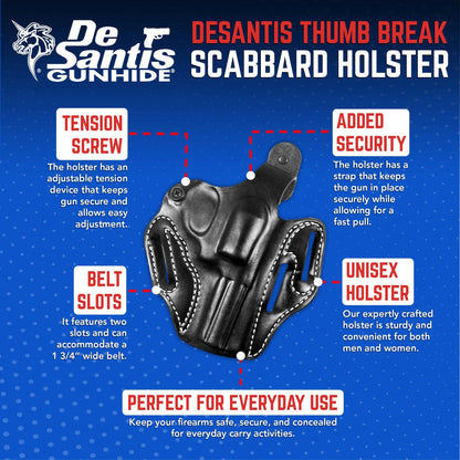 DeSantis Thumb Break Scabbard - OWB Gun Holster for Men and Women, Leather Belt Slide Holster for Pistols, Exact Molding, Secure and Highly Concealable OWB Carry Gsupps Australia