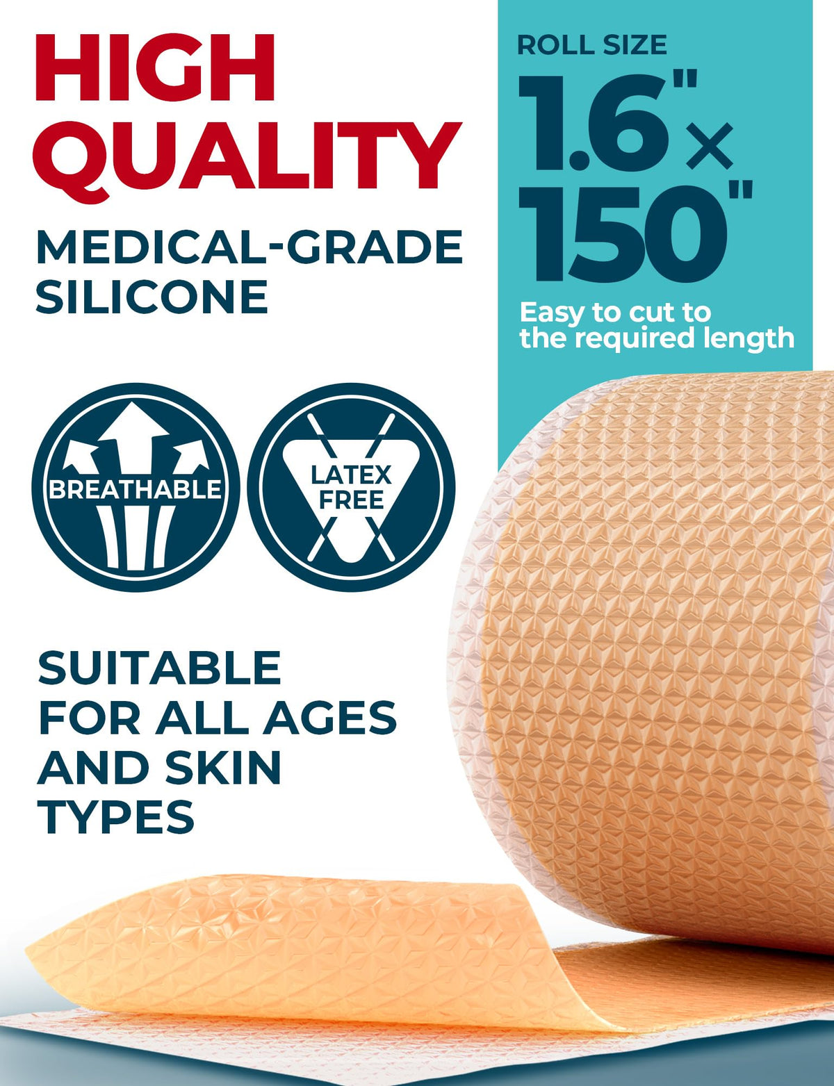 Medical Grade Silicone Scar Tape - 1.6"x150" - Effective Scar Removal MYHELP