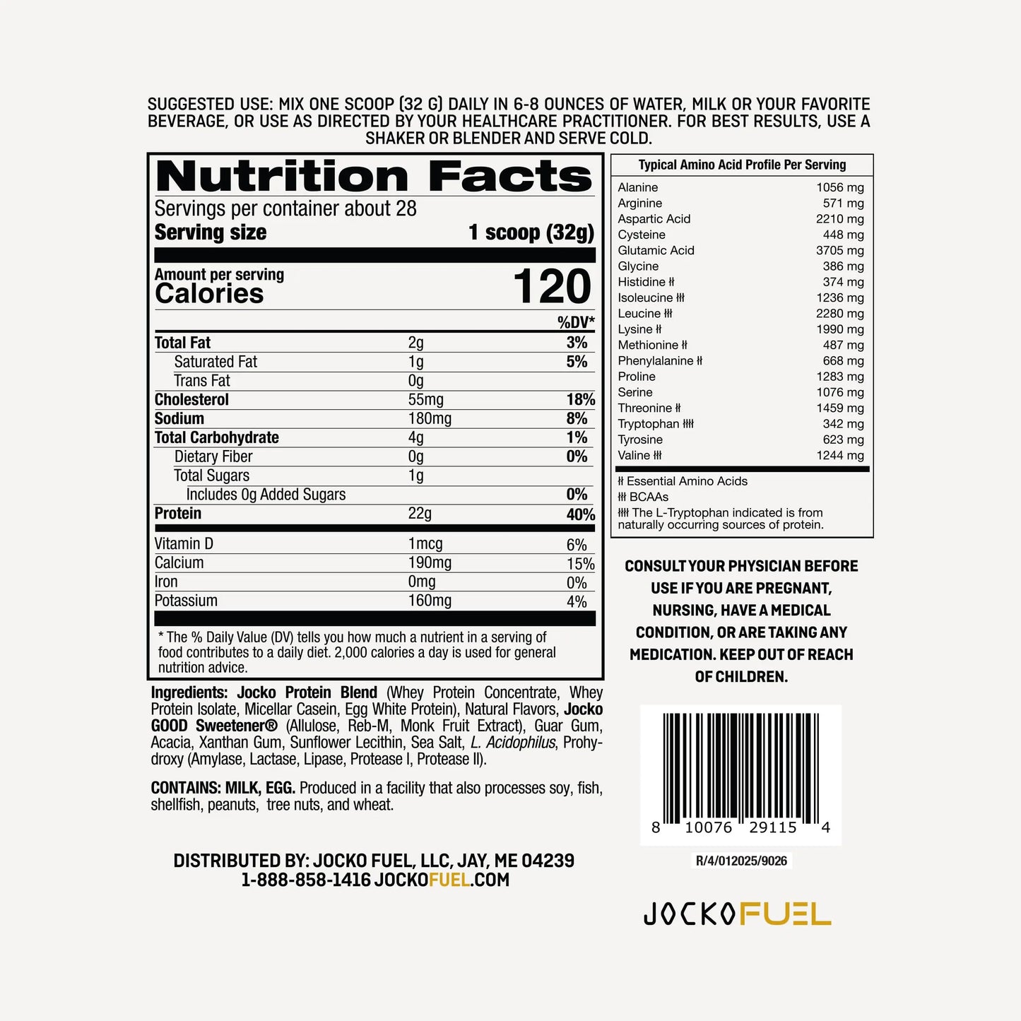Jocko Fuel Whey Protein Powder, Vanilla Milkshake, 22g Protein, Digestive Enzymes + Probiotic Blend, No Sugar Added, with Essential Amino Acids + Electrolyte Minerals, 28 Servings Jocko Fuel