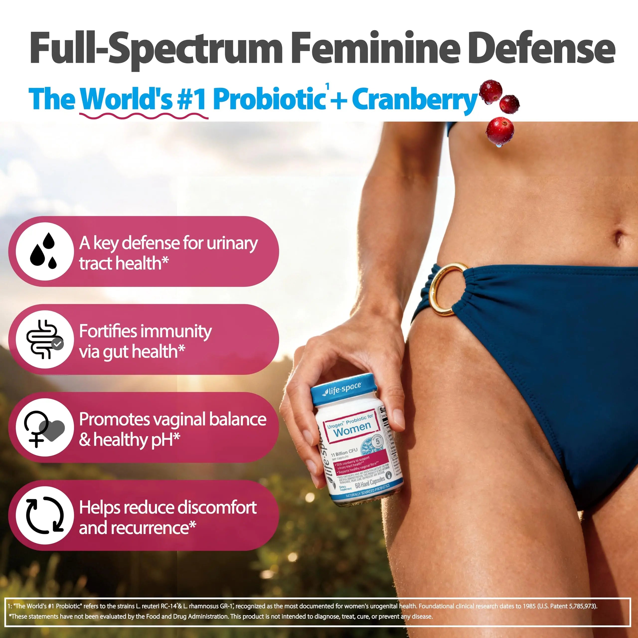 Life-Space Urogen Probiotics for Women, Probiotics+Cranberry, 2 Month Serving, Women's Probiotic for PH Balance, Urinary Tract, Digestive & Immune Health, Lactobacillus reuteri, Non-GMO, 60 Ct Life-Space buy australia supplements