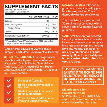 Pumpkin Seed Oil Gummies for Bladder and Urinary Tract Support, 30 Servings | 200mg Pumpkin Seed Extract Per Serving, Vegan, Non-GMO, Gluten-Free, Sugar Free Pumpkin Seed Gummies, Orange Flavor Gsupps Australia