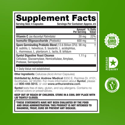 Arthur Andrew Medical, Syntol, 3-in-1 Formula with Probiotics, Prebiotic Fiber & Yeast Cleansing Multi-Enzymes, 180 Arthur Andrew Medical