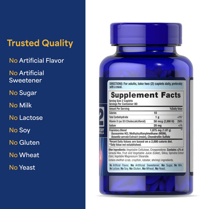 Puritan's Pride Advanced Glucosamine Chondroitin MSM with Vitamin D3 50mcg (2000 IU), Dietary Supplement for Joint Health Puritan's Pride