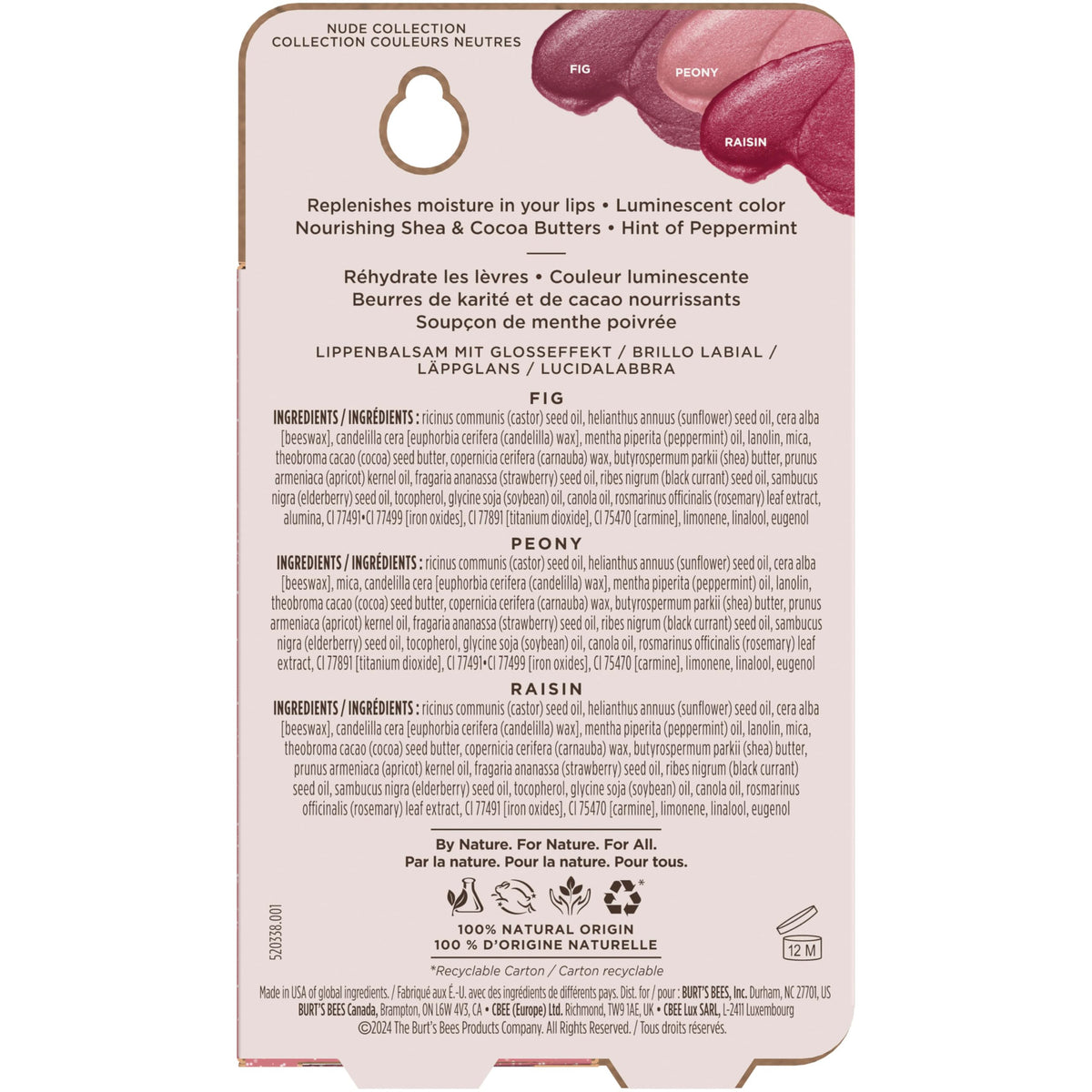 Burt's Bees Lip Shimmer Nude Collection, Tinted Lip Balm, 0.09 oz., 3 Tubes Burt's Bees