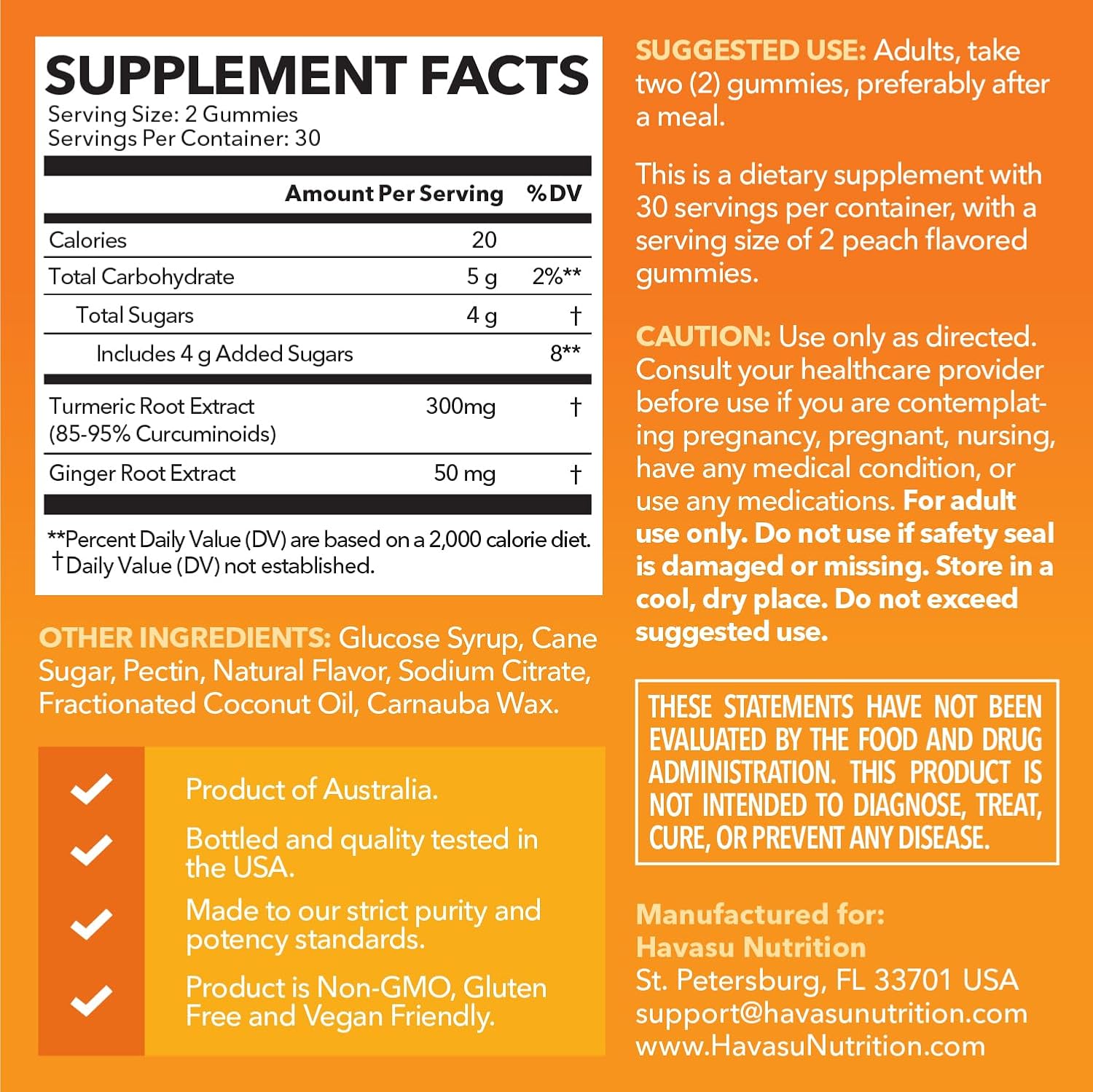 Turmeric Gummies, Peach, 60ct, Digestive & Immune Support for Wellness | Turmeric Gummies with Ginger Root Extract, Digestive Health & Immune Support for Overall Wellness, 1 Month Supply Gsupps Australia