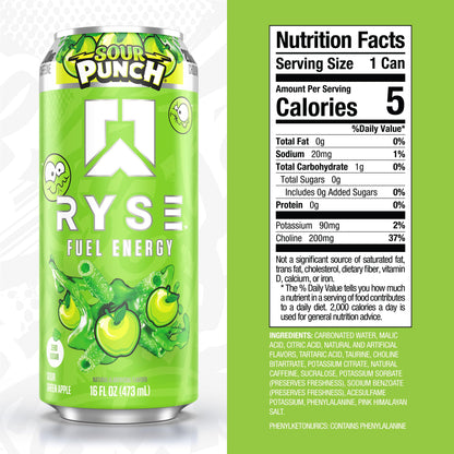 RYSE Fuel Energy Drink - Variety Pack - Sugar Free, Gluten Free & Vegan - 200mg Natural Caffeine, Taurine & Choline for Focus & Energy - No Artificial Colors - 16 fl oz Cans (12-Pack)